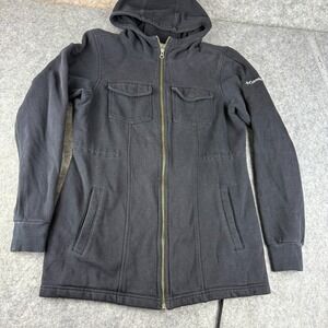 Women's Columbia Long Full Zip Hoodie Jacket Black Drawstring Cinch Waist Size M